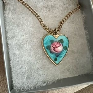 Vintage Girls heart and rose necklace.